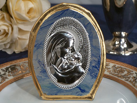 Murano Art Deco Color Blue with Gold Trim Oval Glass Icon