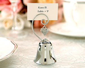 Charming Chrome Bell Place Card/Photo Holder with Dangling Heart