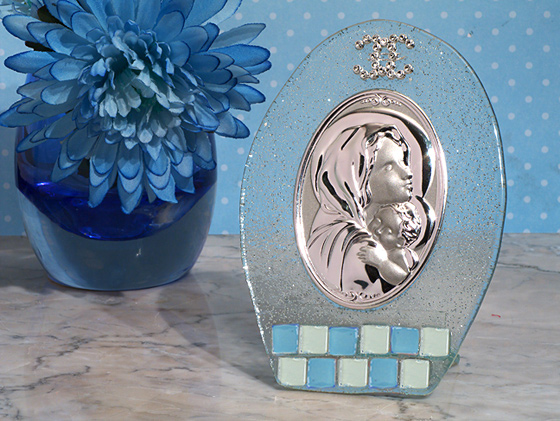 Murano Oval Blue And White Glass Icon - Click Image to Close
