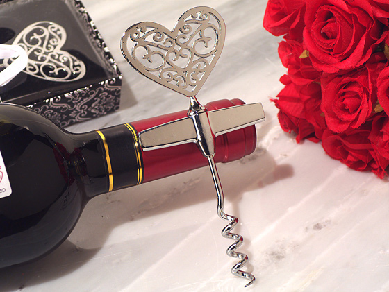 Ornate Heart Silver Wine Opener - Click Image to Close