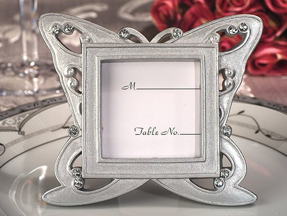 Stylish Butterfly Design Silver Place Card Holder/Frame
