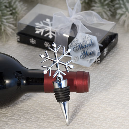 Each 4 x 1 x 3 4 Snowflake Wine Bottle Stopper wedding favors feature 