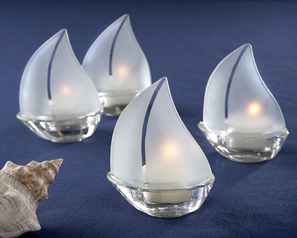 Frosted Glass Sailboat Tealight Holders(Set of 4)