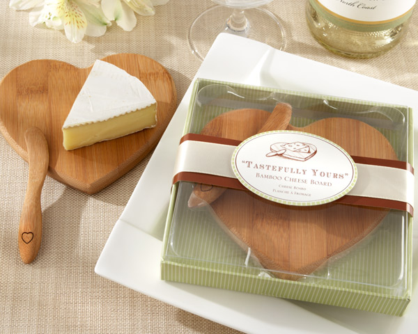 "Tastefully Yours" Heart-Shaped Bamboo Cheese Board