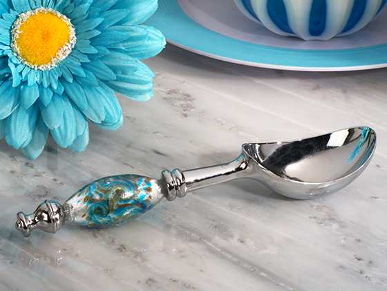 Murano Art Silver And Teal Ice Cream Scoop