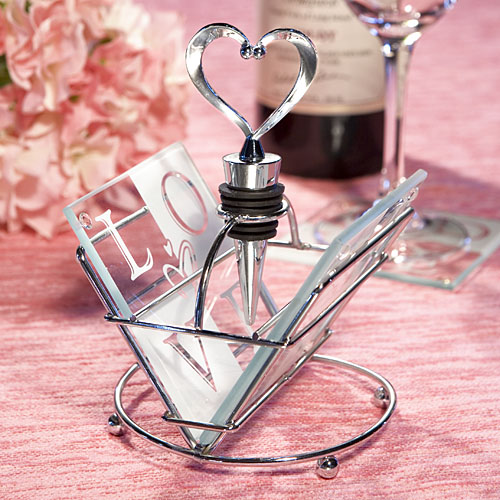 LOVE Design Coaster/Wine Stopper Set