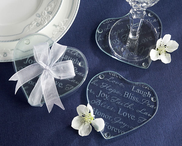 "Good Wishes" Heart Glass Coasters (Set of 2)