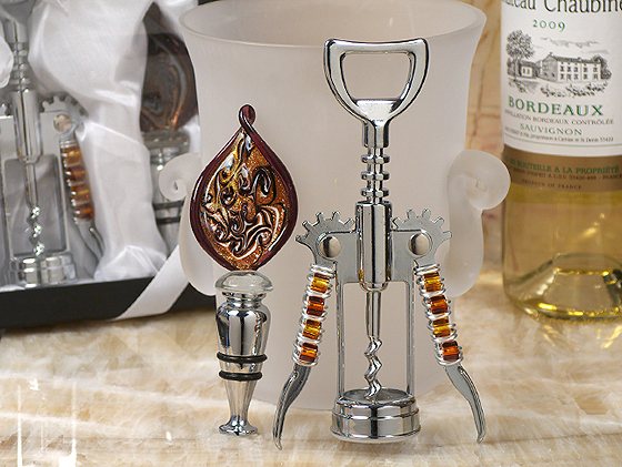 Murano Art Deco Collection Wine Opener and Stopper Set