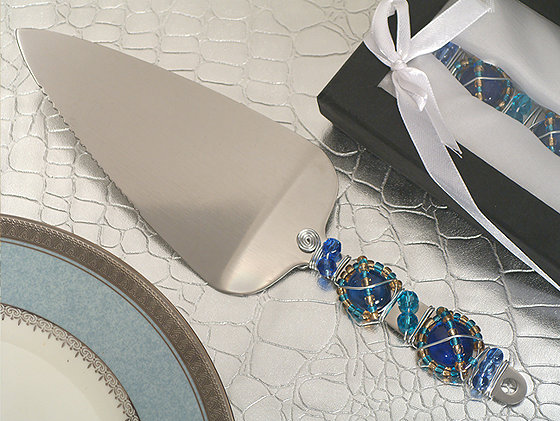 Murano Art Deco Cake Server-Blue Beads