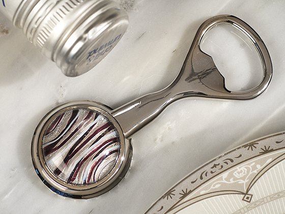 Murano Art Deco Bottle Opener Silver And Burgundy
