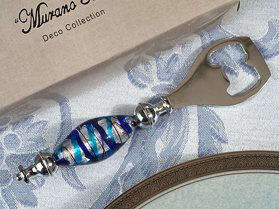 Murano Art Deco Bottle Opener-Blue And Silver Glass Bead