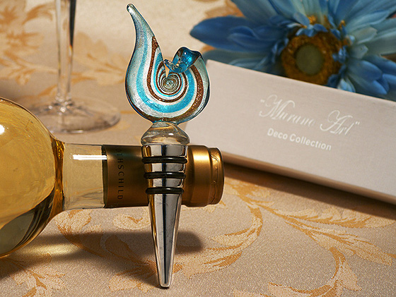 Murano Art Deco Collection Golden Blue Swirl Design Wine Stopper