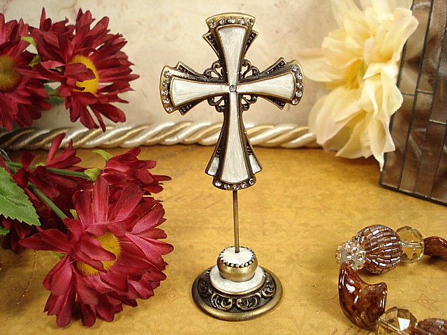 Cross Ivory Metal Place Card/Photo Holder