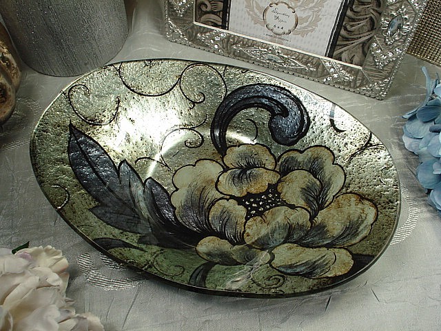 Murano Design Oval Dish Bowl Silver Deco