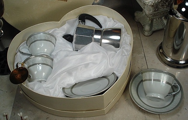 Espresso Set with Espresso Pot Silver Band Design