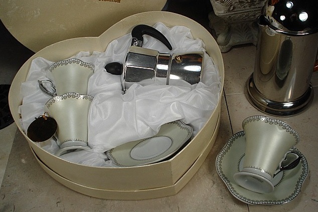 Espresso Set with Espresso Pot Silver Design - Click Image to Close