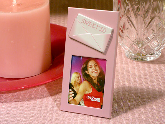 Sweet 16 Pink Metal Photo Frame w/ Embossed Envelope