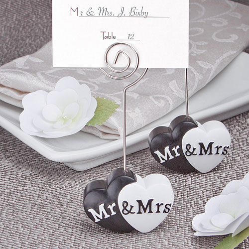 Mr. and Mrs. Double Heart Photo/Place Card Holder