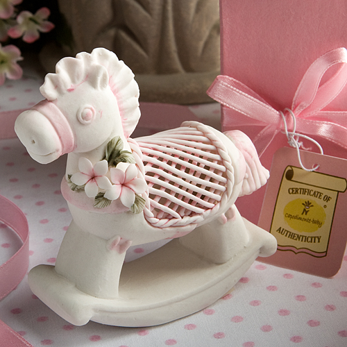 These Capodimontebaby Collection pink rocking horse favours are not to be