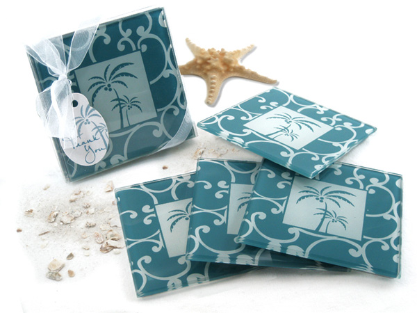 "Tropical Breeze" Palm Tree Glass Coasters (Set of 4)