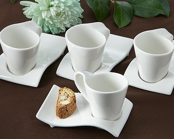 "Swish" Cup and Biscotti Plate Favor (Set of 4) - Click Image to Close