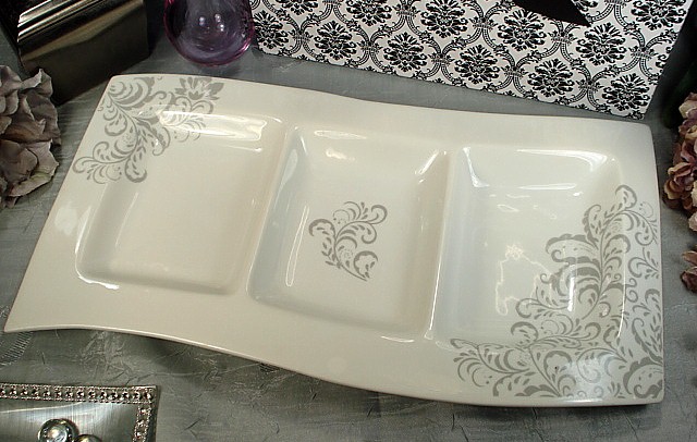 Porcelain 3 Section Dish-Grey Damask