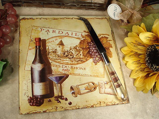 Antique Wine Design Cheese Board with Knife