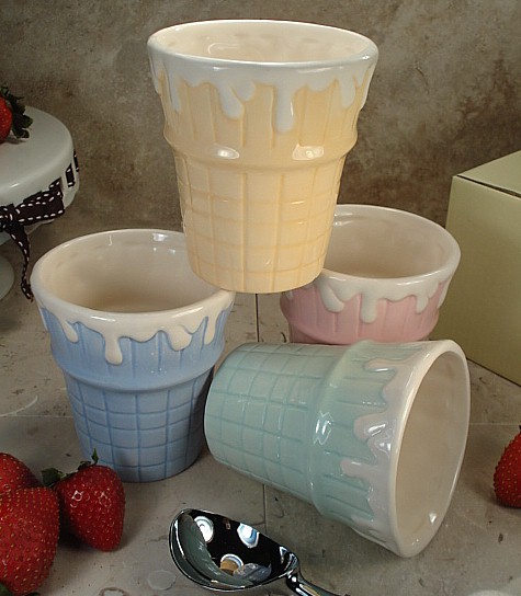 Cone Ceramic Ice Cream Cups-Set of 4