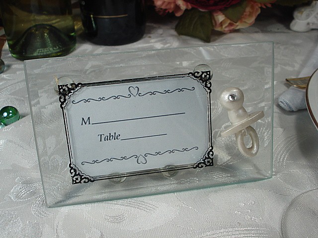 Glass Place Card Holder with Pacifier with Stones