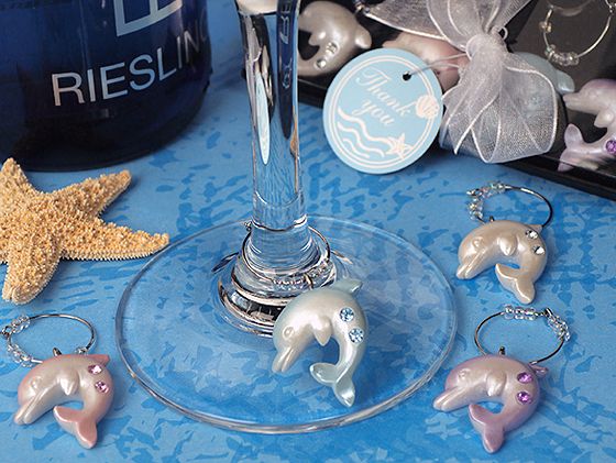 “Oceans of Love” Dolphins wine charm favour