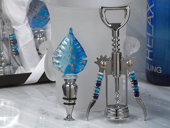 Murano Art Deco Collection Wine Opener and Stopper Set