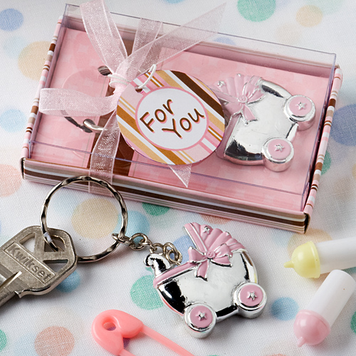 Pink Baby Carriage Design Key Chain