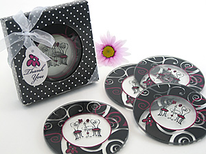"Bistro for Two" Round Glass Coaster Favors (Set of 4)