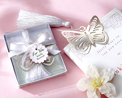 “Butterfly” Silver-Metal Bookmark with White Silk Tassel